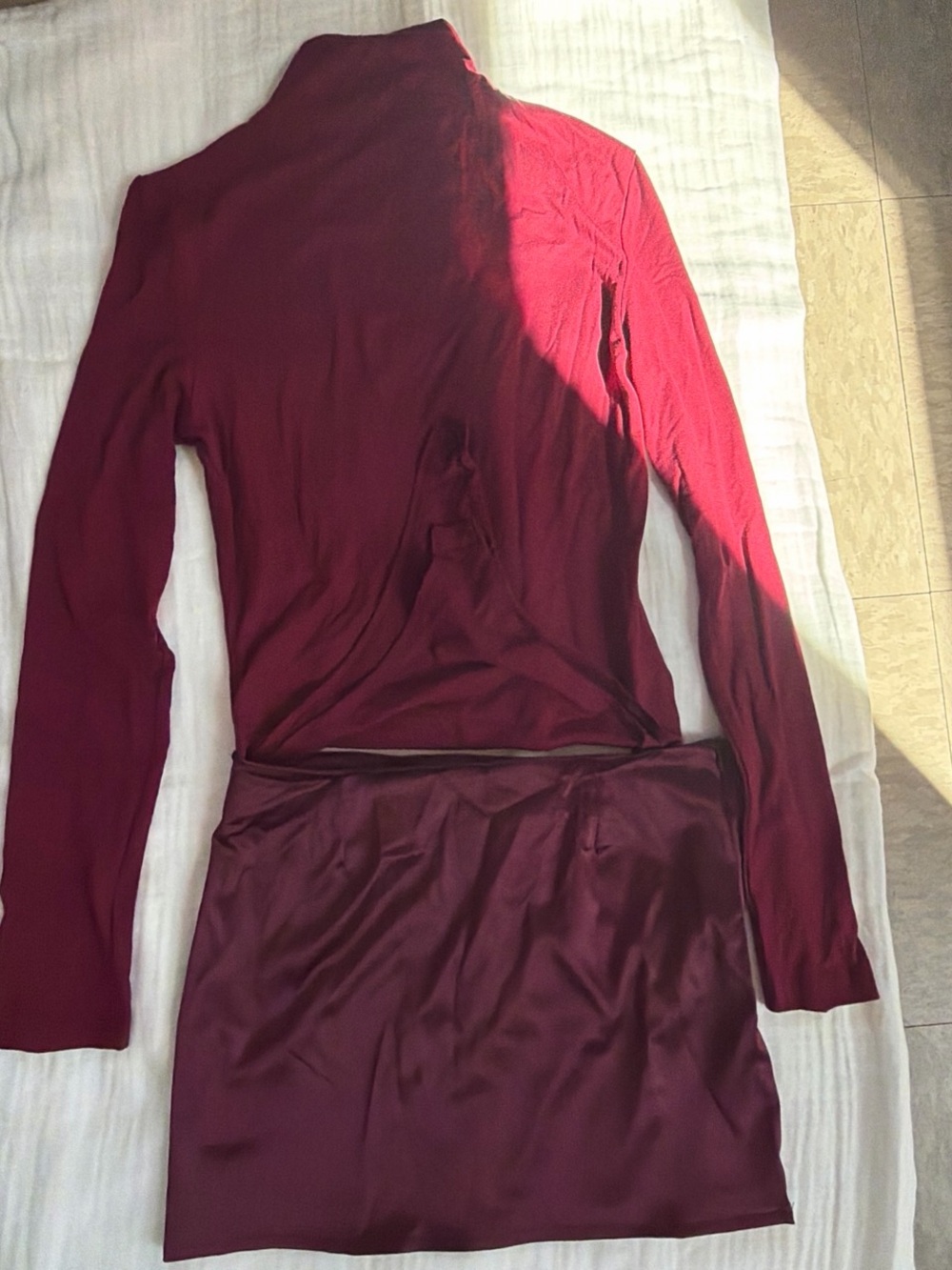 Burgundy Long Sleeve Top with attached Skirt